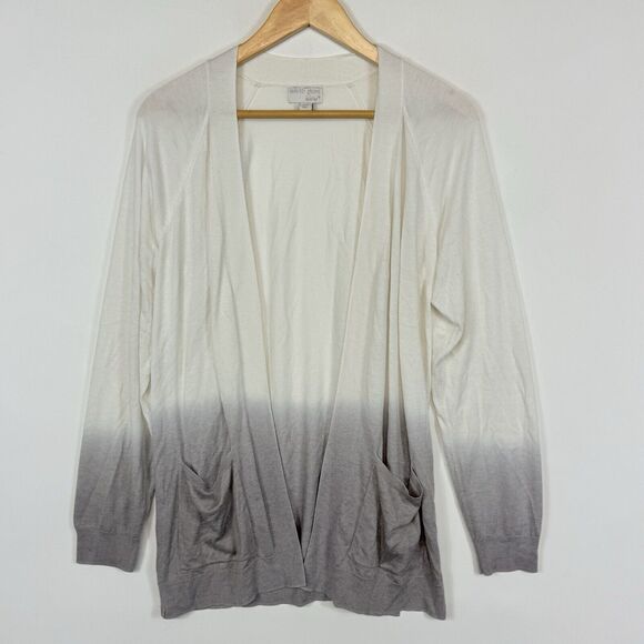 Barefoot Dreams Luxeblend Ivory Grey Ombre Cardigan Sweater Women's Medium - Picture 1 of 6